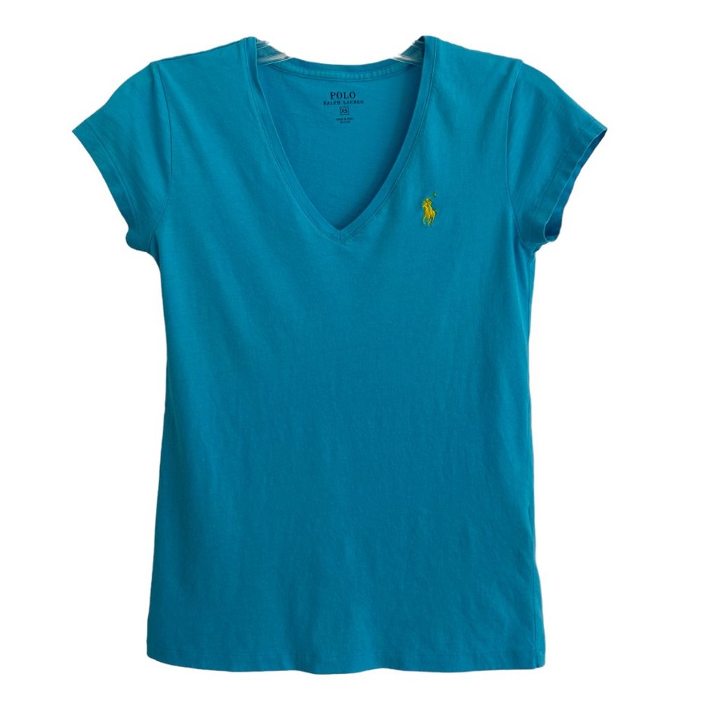 Polo Ralph Lauren Pony T-Shirt V-Neck XS Blue 100% Cotton Tee EUC